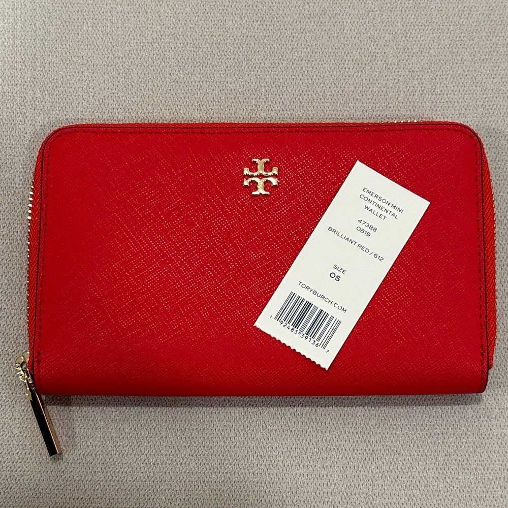TORY BURCH EMERSON MINI CONTINENTAL WALLET 47388 Brilliant Red
